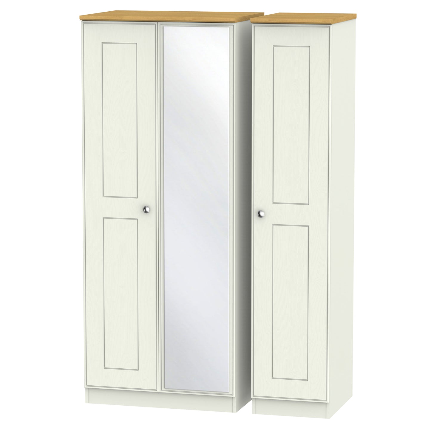 Victoria Tall Mirror Wardrobe Cream & Light Oak 1 Shelf 111cm