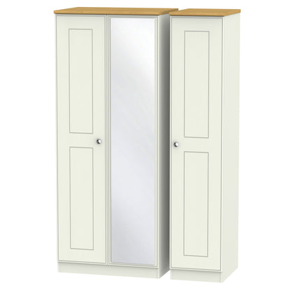Victoria Tall Mirror Wardrobe Cream & Light Oak 1 Shelf 111cm