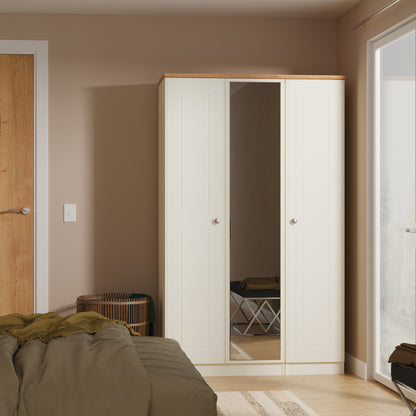 Victoria Tall Mirror Wardrobe Cream & Light Oak 1 Shelf 111cm