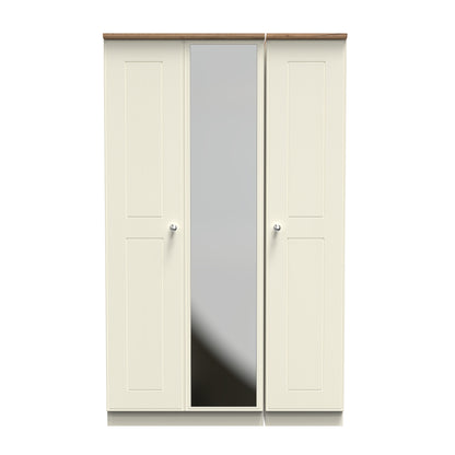 Victoria Tall Mirror Wardrobe Cream & Light Oak 1 Shelf 111cm