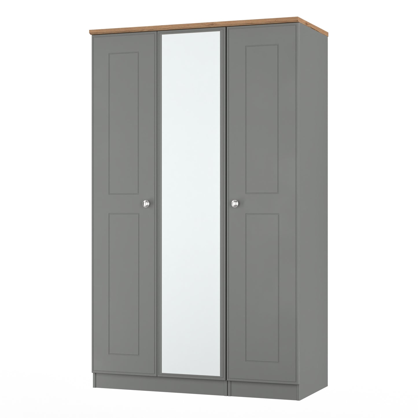 Victoria Tall Mirror Wardrobe Grey & Light Oak 1 Shelf 111cm