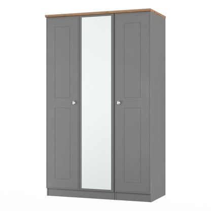 Victoria Tall Mirror Wardrobe Grey & Light Oak 1 Shelf 111cm