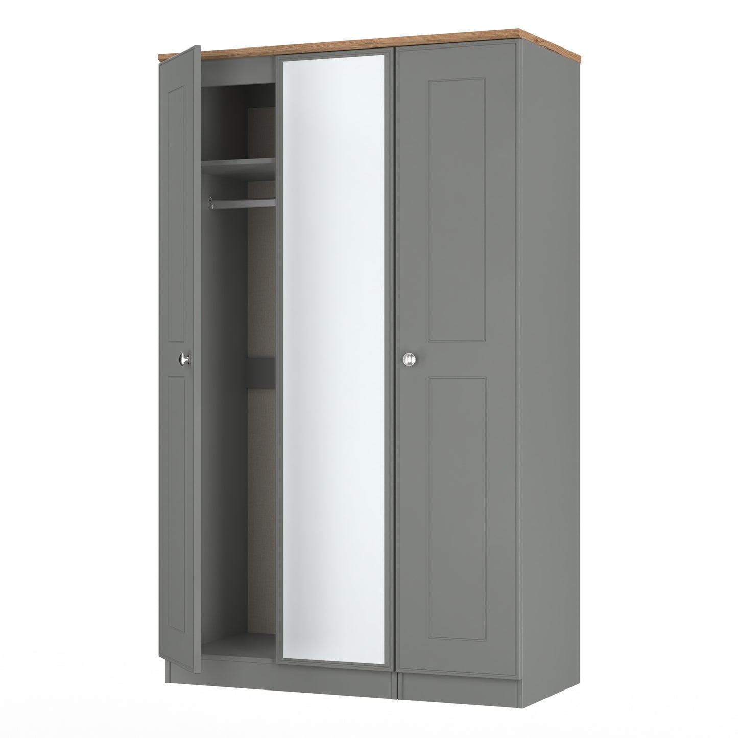 Victoria Tall Mirror Wardrobe Grey & Light Oak 1 Shelf 111cm