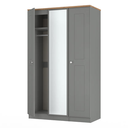 Victoria Tall Mirror Wardrobe Grey & Light Oak 1 Shelf 111cm