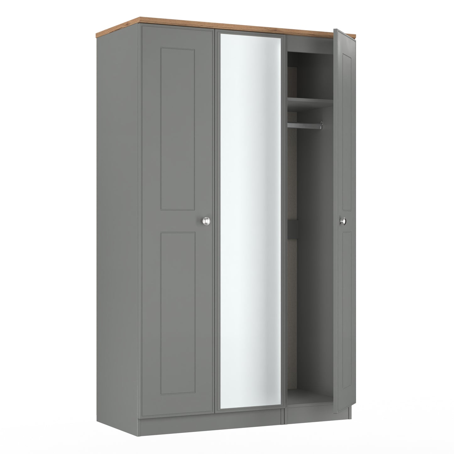 Victoria Tall Mirror Wardrobe Grey & Light Oak 1 Shelf 111cm