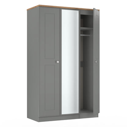 Victoria Tall Mirror Wardrobe Grey & Light Oak 1 Shelf 111cm