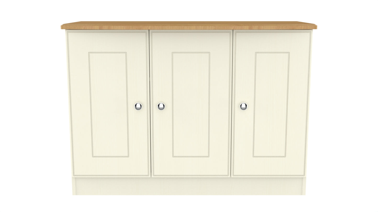 Victoria Large Sideboard Cream & Light Oak 3 Doors 112cm