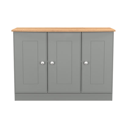 Victoria Large Sideboard Grey & Light Oak 3 Doors 112cm