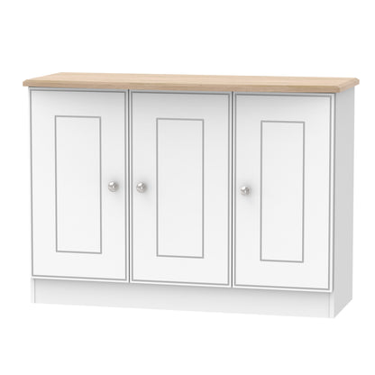Victoria Large Sideboard White & Light Oak 3 Doors 112cm