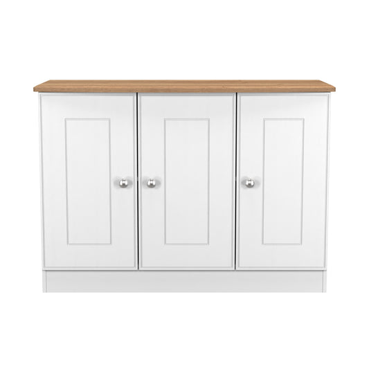 Victoria Large Sideboard White & Light Oak 3 Doors 112cm