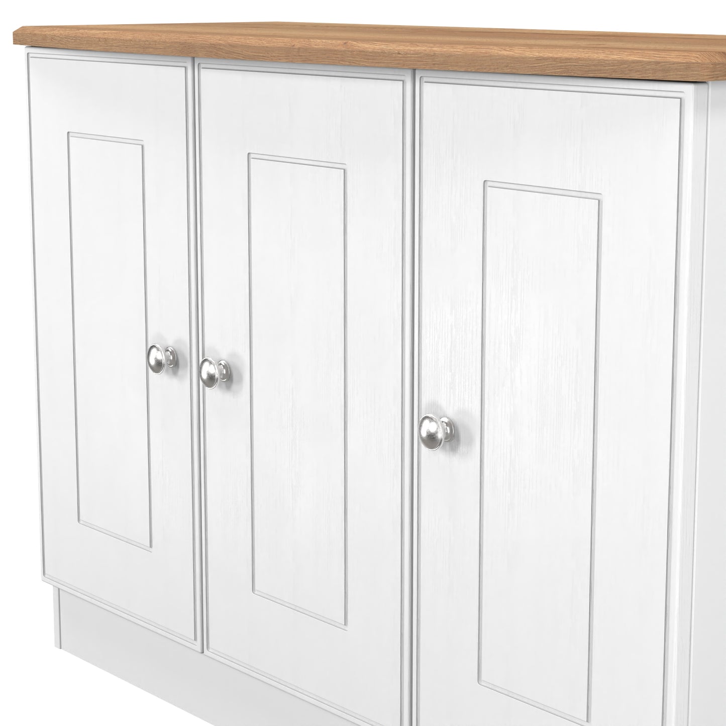 Victoria Large Sideboard White & Light Oak 3 Doors 112cm
