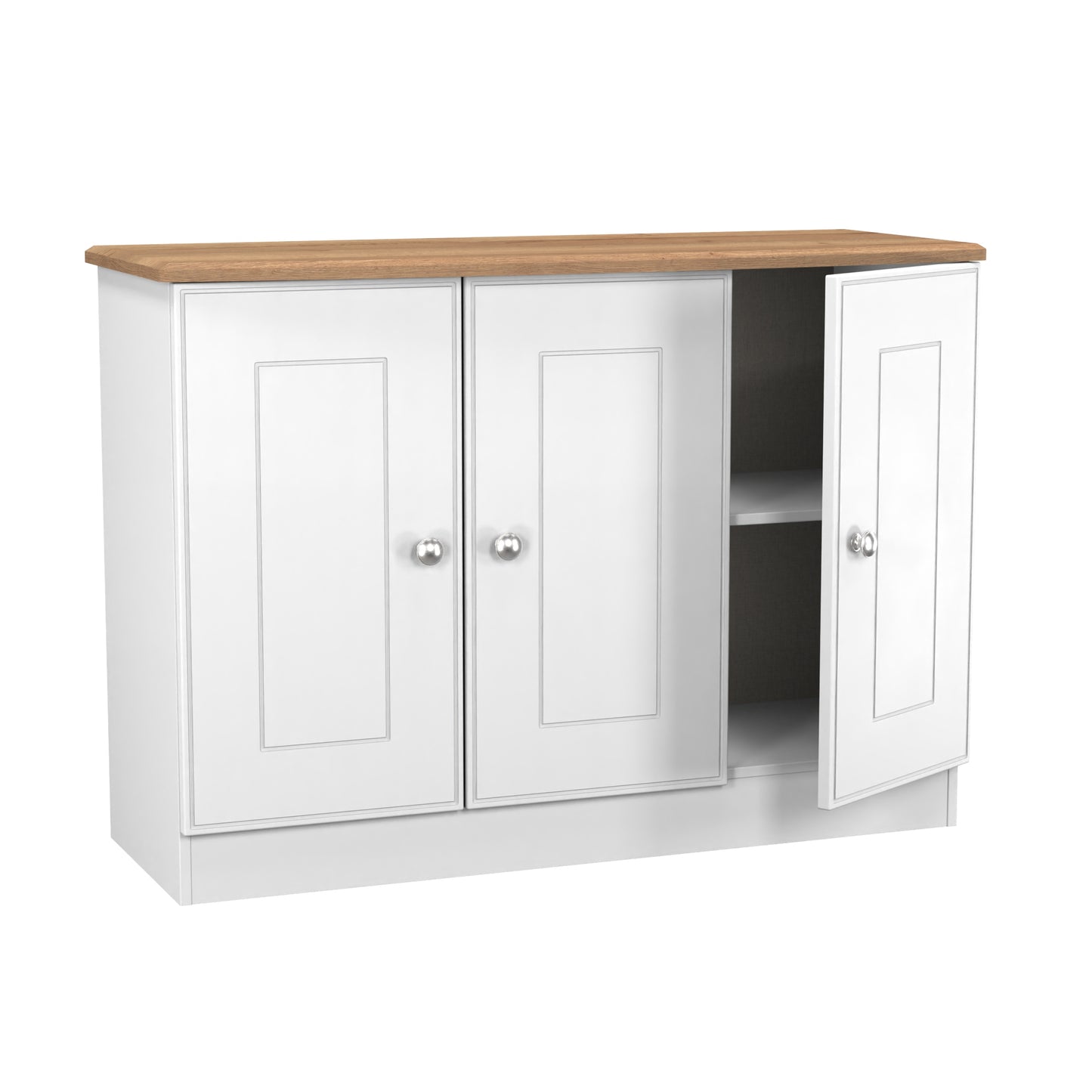 Victoria Large Sideboard White & Light Oak 3 Doors 112cm