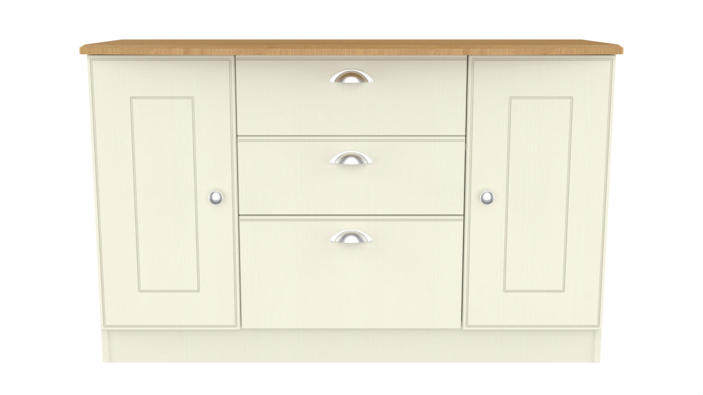 Victoria Large Sideboard Cream & Light Oak 2 Doors 3 Drawers 128cm