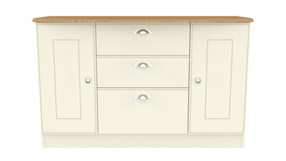 Victoria Large Sideboard Cream & Light Oak 2 Doors 3 Drawers 128cm