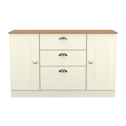 Victoria Large Sideboard Cream & Light Oak 2 Doors 3 Drawers 128cm