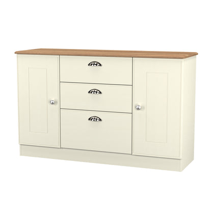 Victoria Large Sideboard Cream & Light Oak 2 Doors 3 Drawers 128cm