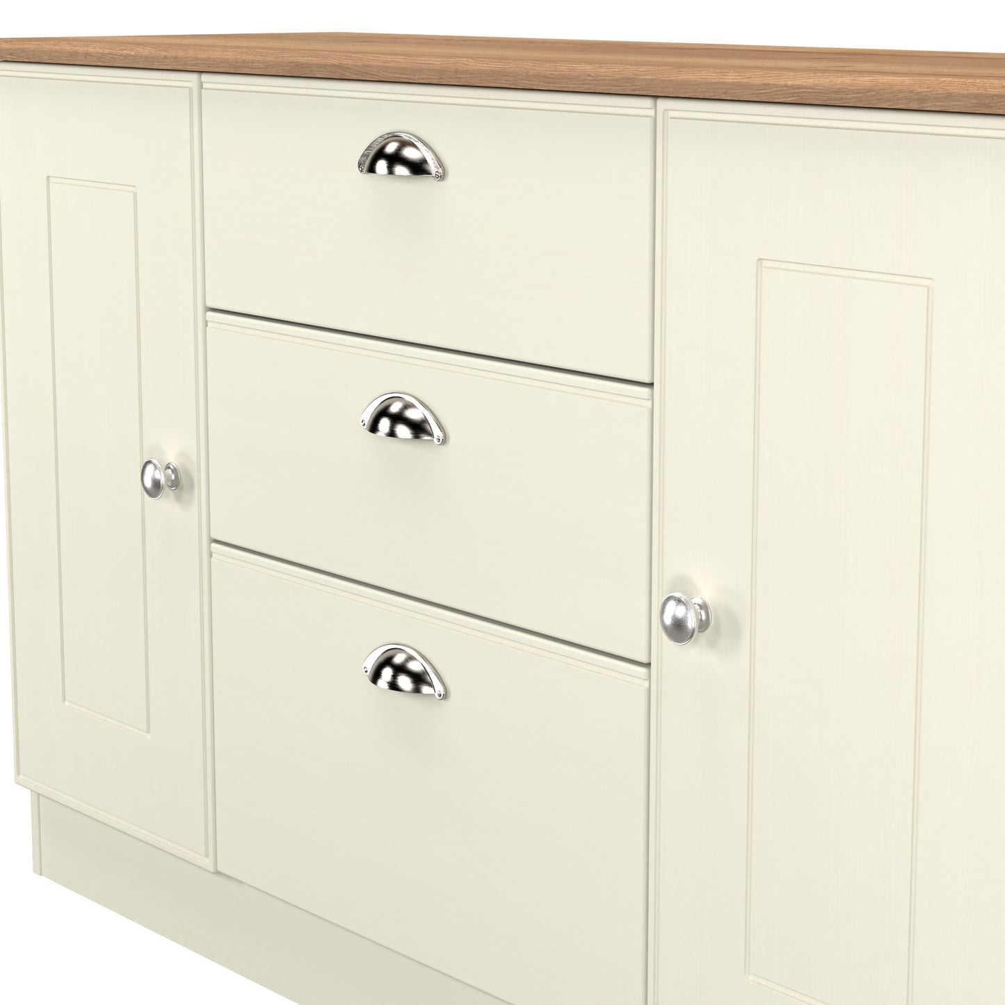 Victoria Large Sideboard Cream & Light Oak 2 Doors 3 Drawers 128cm