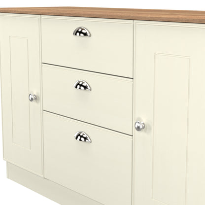 Victoria Large Sideboard Cream & Light Oak 2 Doors 3 Drawers 128cm