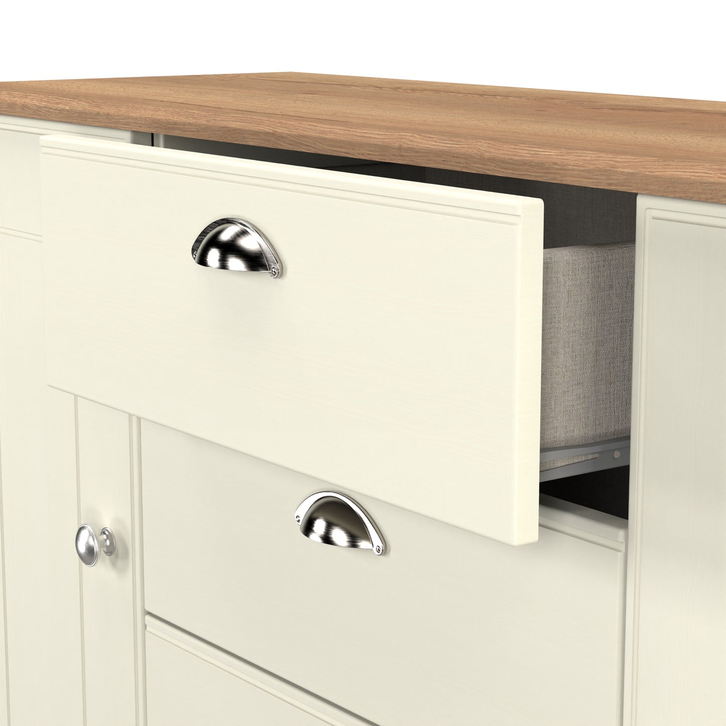 Victoria Large Sideboard Cream & Light Oak 2 Doors 3 Drawers 128cm