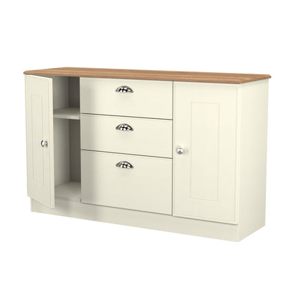 Victoria Large Sideboard Cream & Light Oak 2 Doors 3 Drawers 128cm