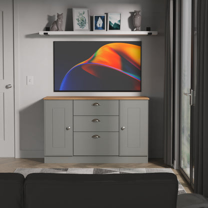 Victoria Large Sideboard Grey & Light Oak 2 Doors 3 Drawers 128cm