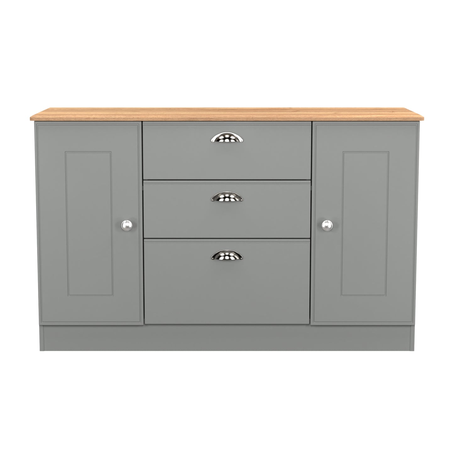 Victoria Large Sideboard Grey & Light Oak 2 Doors 3 Drawers 128cm