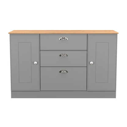 Victoria Large Sideboard Grey & Light Oak 2 Doors 3 Drawers 128cm