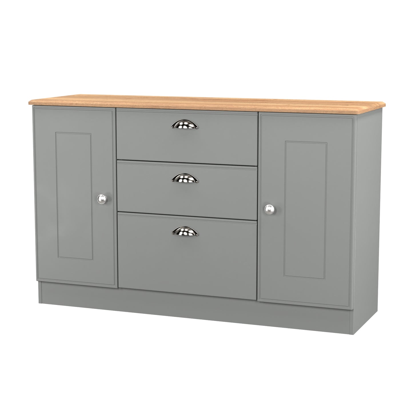 Victoria Large Sideboard Grey & Light Oak 2 Doors 3 Drawers 128cm