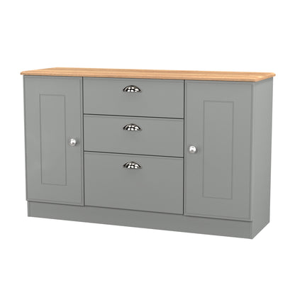 Victoria Large Sideboard Grey & Light Oak 2 Doors 3 Drawers 128cm