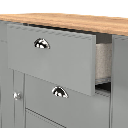 Victoria Large Sideboard Grey & Light Oak 2 Doors 3 Drawers 128cm