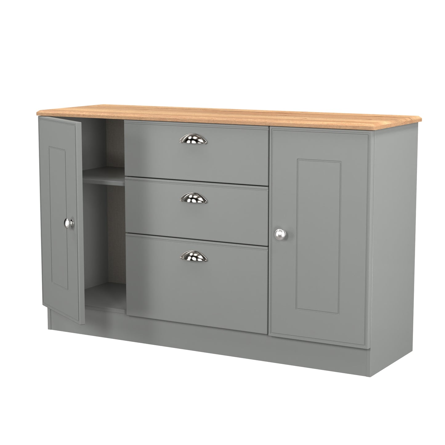 Victoria Large Sideboard Grey & Light Oak 2 Doors 3 Drawers 128cm