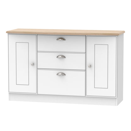 Victoria Large Sideboard White & Light Oak 2 Doors 3 Drawers 128cm