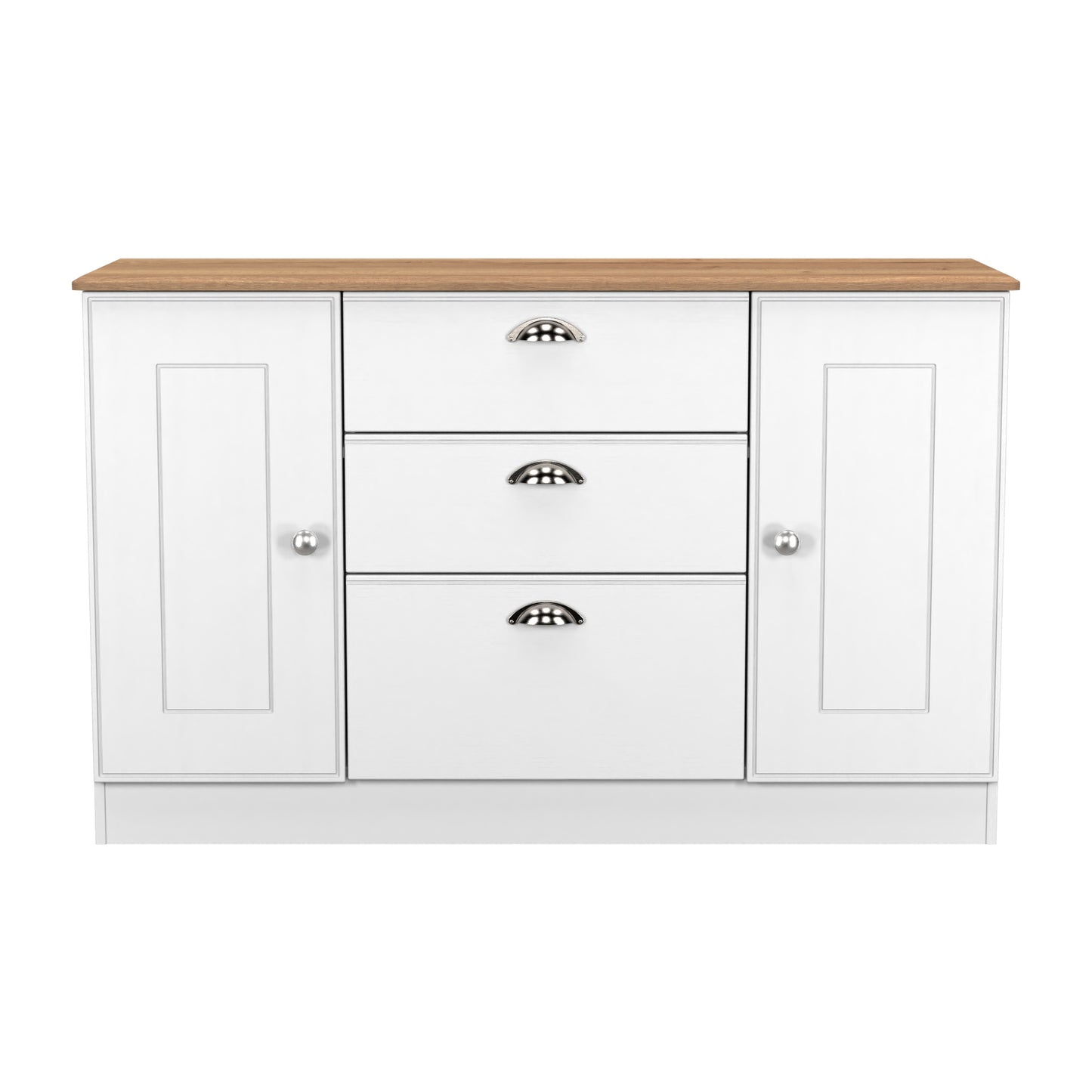 Victoria Large Sideboard White & Light Oak 2 Doors 3 Drawers 128cm