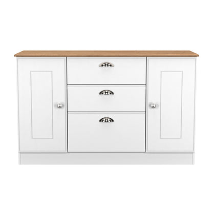 Victoria Large Sideboard White & Light Oak 2 Doors 3 Drawers 128cm