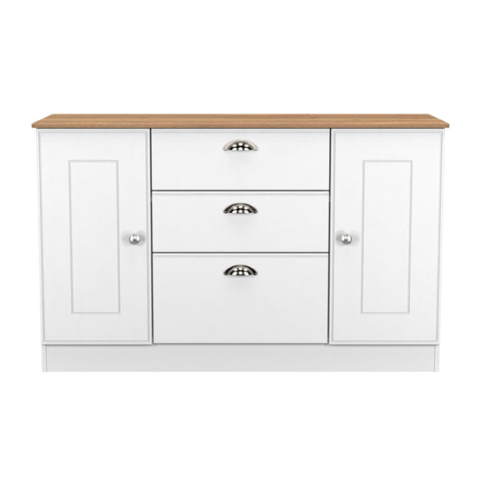Victoria Large Sideboard White & Light Oak 2 Doors 3 Drawers 128cm