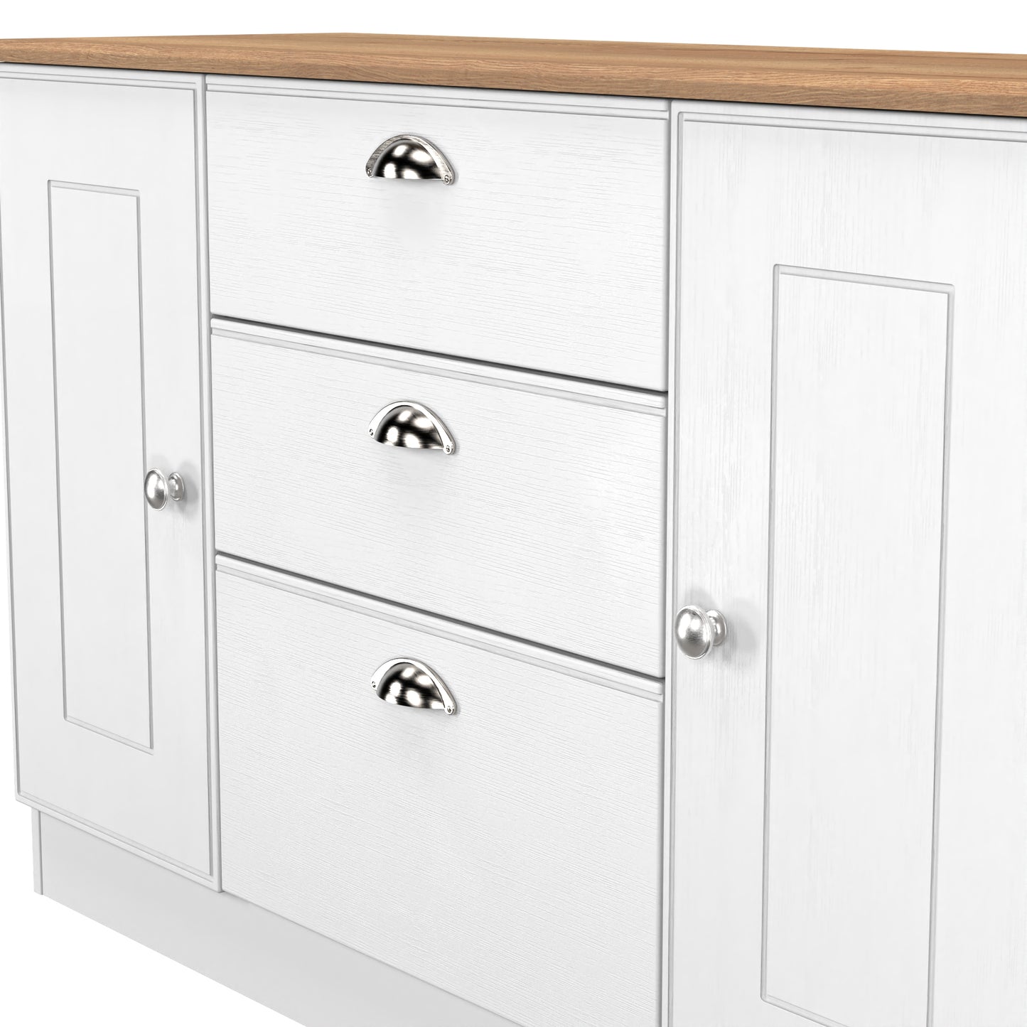 Victoria Large Sideboard White & Light Oak 2 Doors 3 Drawers 128cm