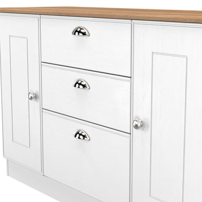 Victoria Large Sideboard White & Light Oak 2 Doors 3 Drawers 128cm