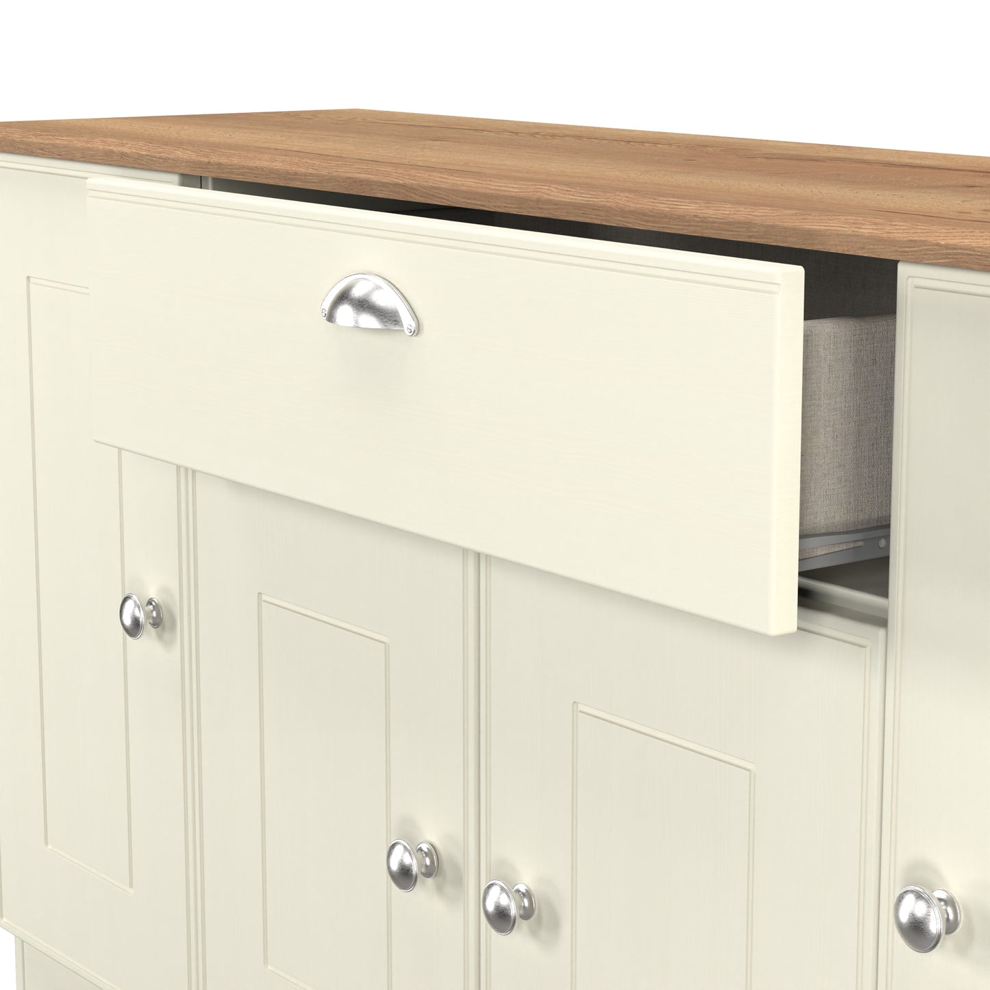 Victoria Large Sideboard Cream & Light Oak 4 Doors 1 Drawer 146cm