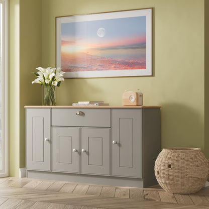 Victoria Large Sideboard Grey & Light Oak 4 Doors 1 Drawer 146cm