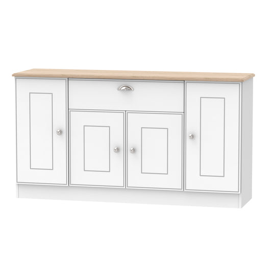 Victoria Large Sideboard White & Light Oak 4 Doors 1 Drawer 146cm