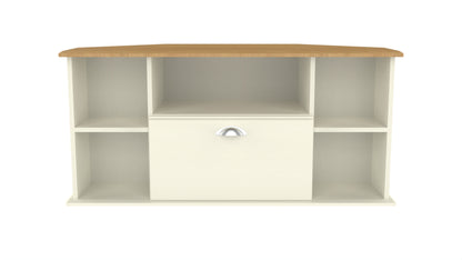 Victoria Corner Corner TV Unit Cream & Light Oak 5 Shelves 1 Drawer 112cm