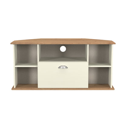 Victoria Corner Corner TV Unit Cream & Light Oak 5 Shelves 1 Drawer 112cm