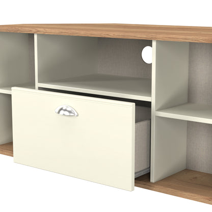 Victoria Corner Corner TV Unit Cream & Light Oak 5 Shelves 1 Drawer 112cm