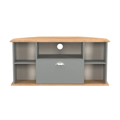 Victoria Corner Corner TV Unit Grey & Light Oak 5 Shelves 1 Drawer 112cm