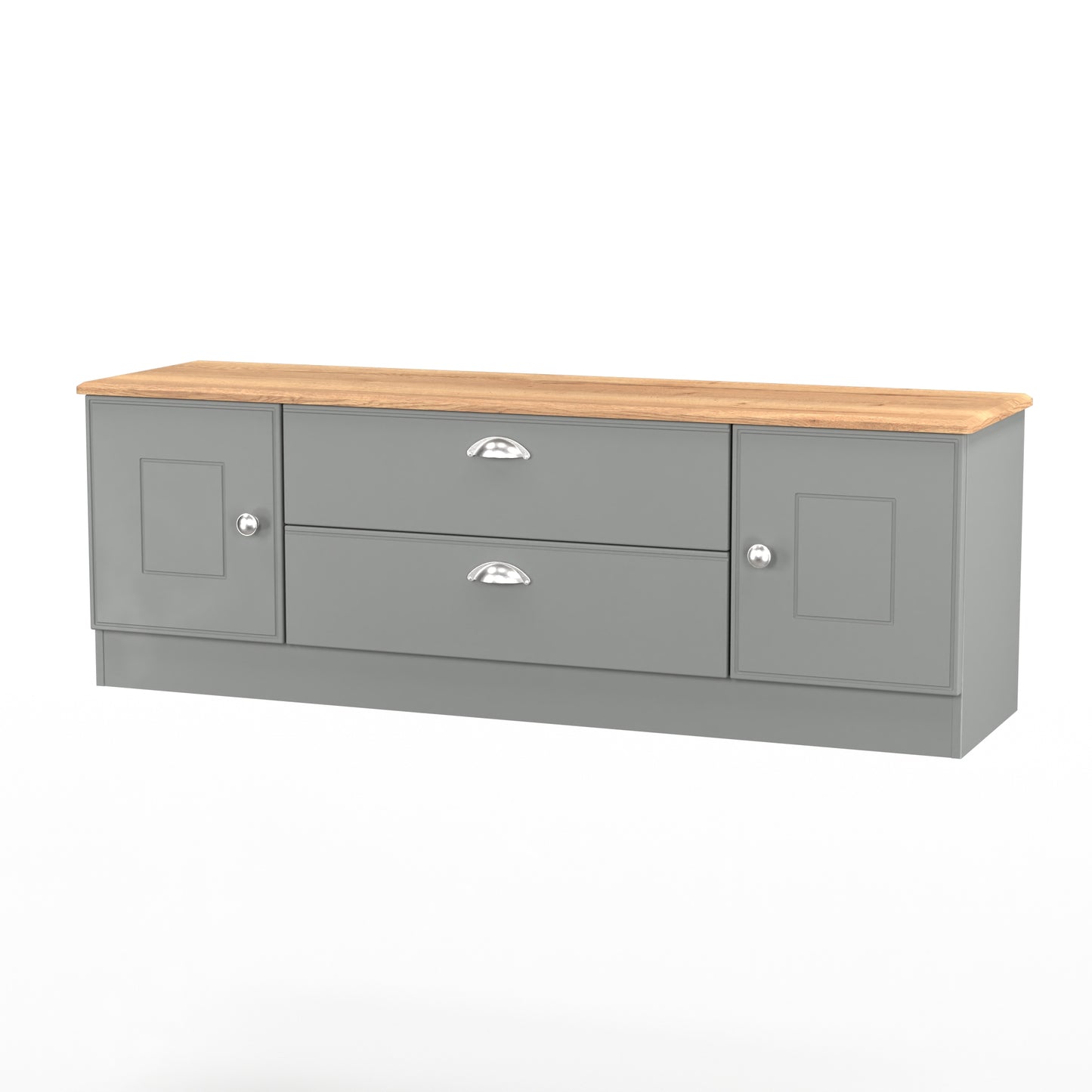 Victoria TV Unit Grey & Light Oak 2 Drawers 2 Doors 146cm