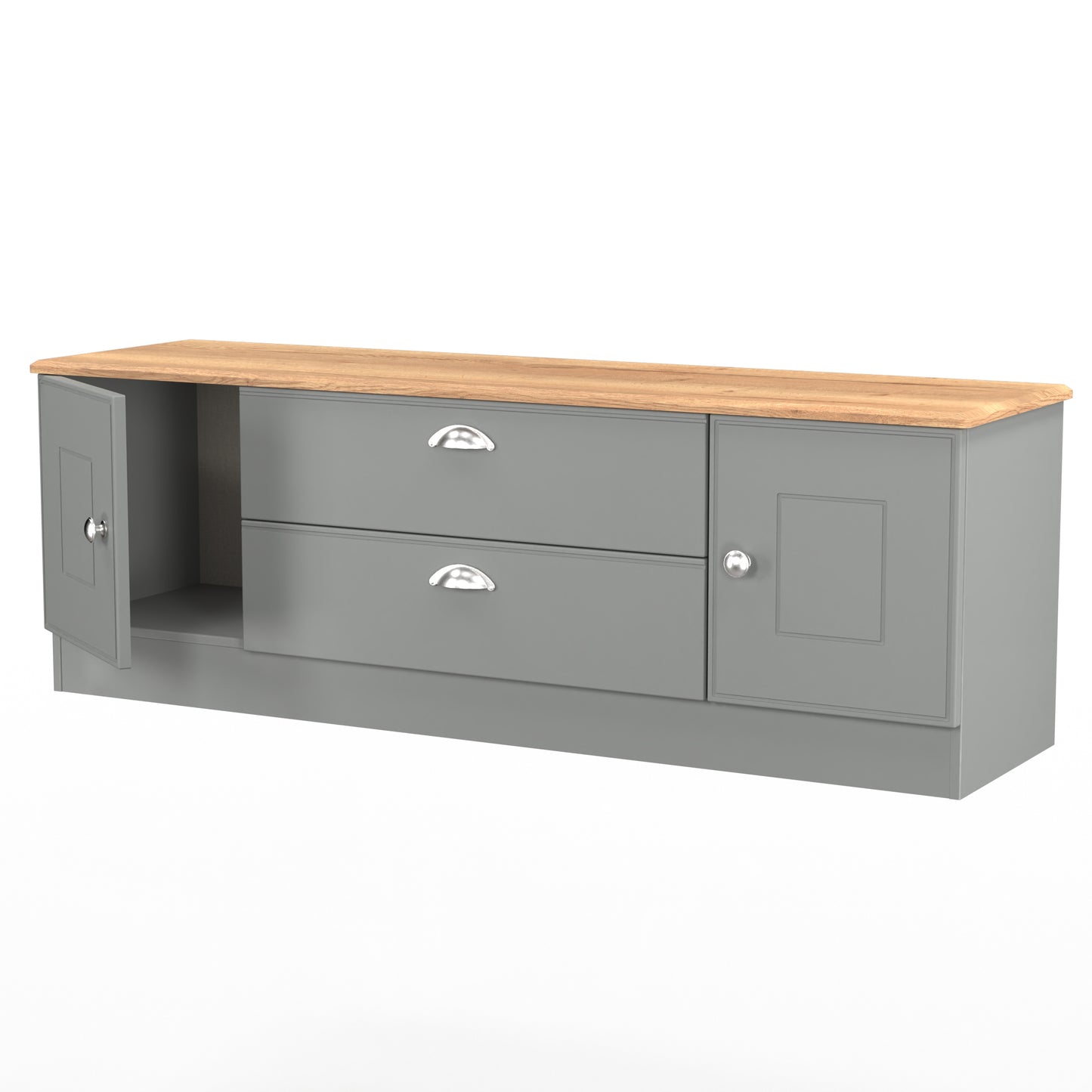 Victoria TV Unit Grey & Light Oak 2 Drawers 2 Doors 146cm
