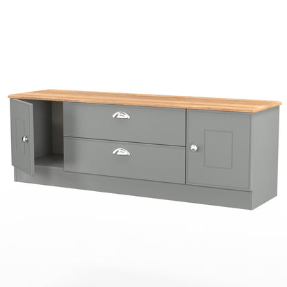 Victoria TV Unit Grey & Light Oak 2 Drawers 2 Doors 146cm