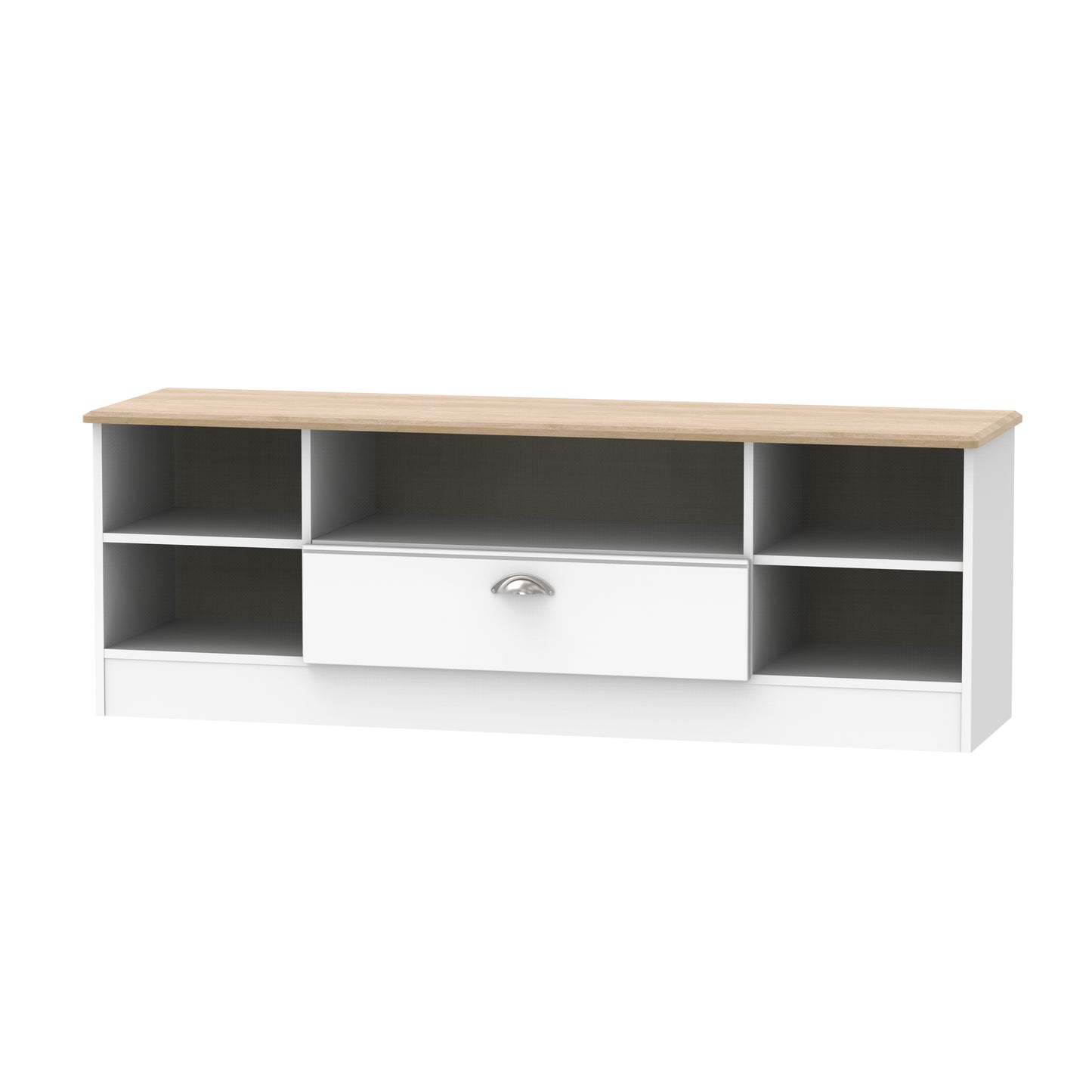 Victoria TV Unit White & Light Oak 5 Shelves 1 Drawer 42cm