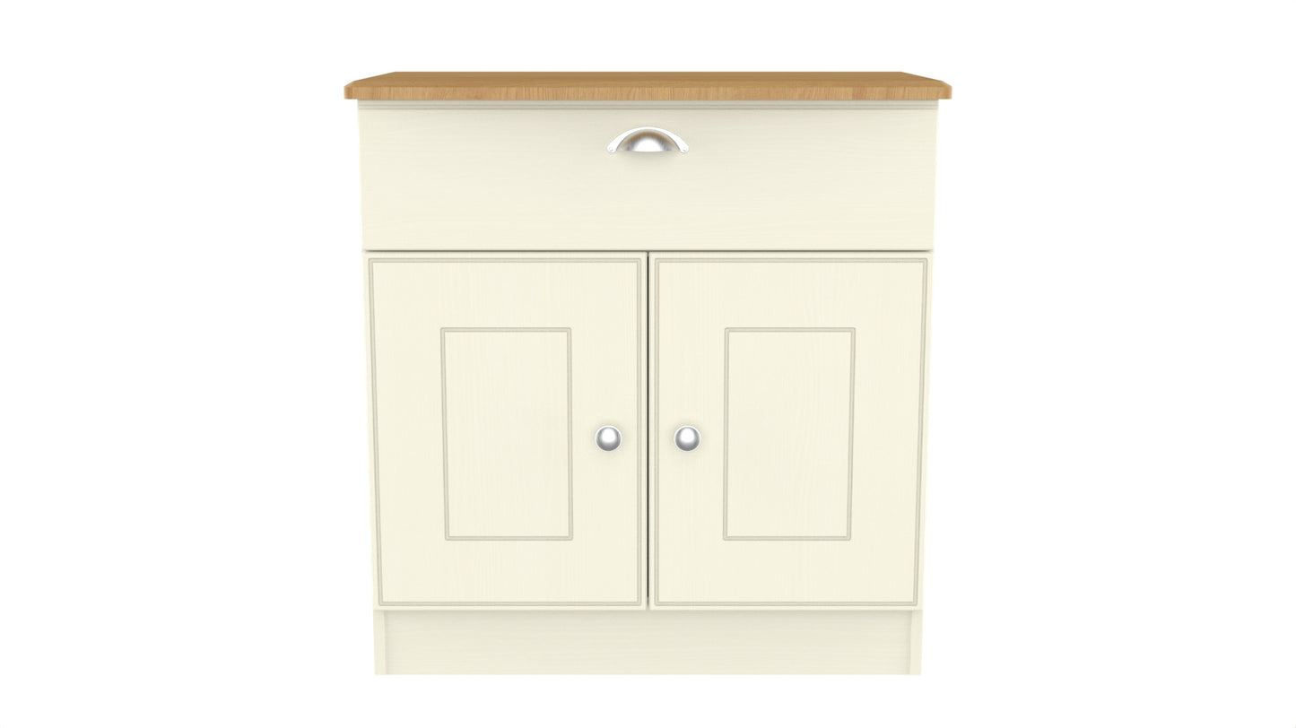 Victoria Sideboard Cream & Light Oak 2 Doors 1 Drawer 77cm
