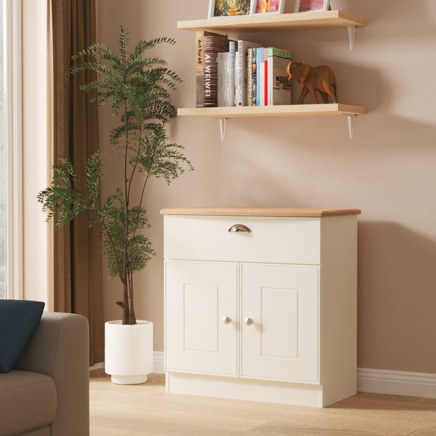 Victoria Sideboard Cream & Light Oak 2 Doors 1 Drawer 77cm